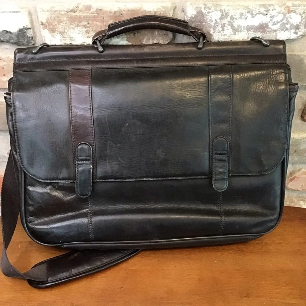 SOLO Men's Executive Brown Leather Laptop Briefcase with Adjustable Strap